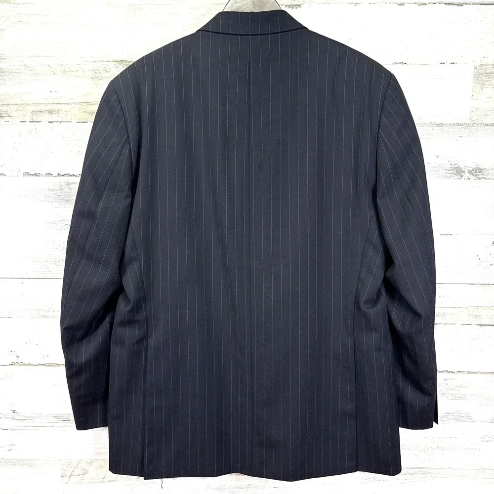 LAUREN Ralph Lauren Black Pinstripe 100% Wool 3 Button Summer Suit Jacket Sz 44L